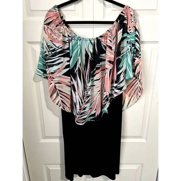 JM Collection Size 2X dress with sheer built in top (greens and pinks) NWT - Picture 2 of 3